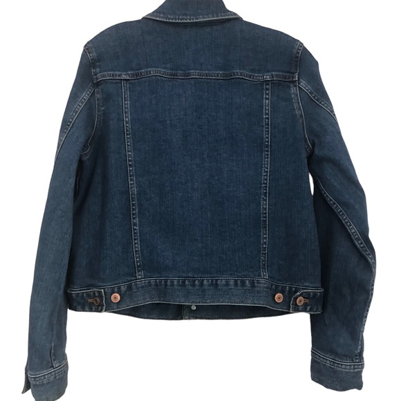 J. Crew Mercantile Denim Blue Jean Trucker Jacket Stretch Dark Pre wash SZ M - Picture 8 of 15
